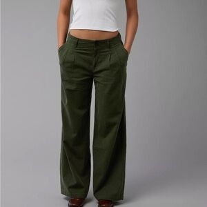 Crew Green Wide-Leg Linen Blend high waisted Women's Pants